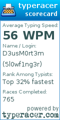 Scorecard for user 5l0wf1ng3r