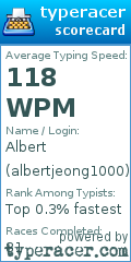 Scorecard for user albertjeong1000