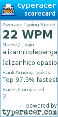 Scorecard for user alizanhicolepasion