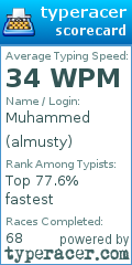 Scorecard for user almusty