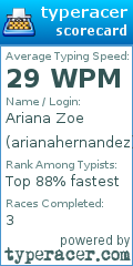 Scorecard for user arianahernandez
