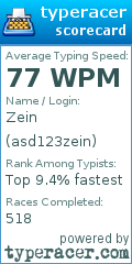 Scorecard for user asd123zein