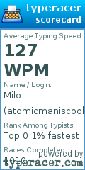 Scorecard for user atomicmaniscool