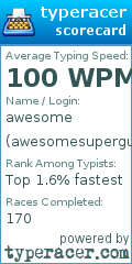 Scorecard for user awesomesuperguy9
