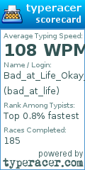 Scorecard for user bad_at_life