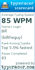 Scorecard for user billtheguy