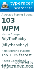 Scorecard for user billythebobby