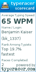 Scorecard for user bk_1337