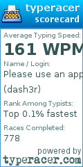 Scorecard for user dash3r