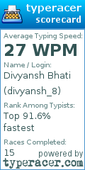 Scorecard for user divyansh_8