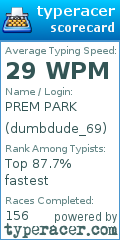 Scorecard for user dumbdude_69