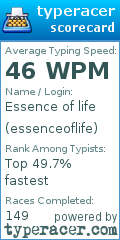 Scorecard for user essenceoflife
