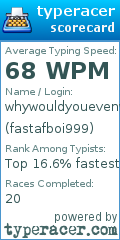 Scorecard for user fastafboi999