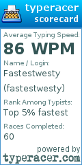 Scorecard for user fastestwesty