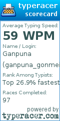 Scorecard for user ganpuna_gonmei