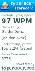 Scorecard for user golden0wnz