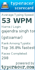 Scorecard for user gstoamar