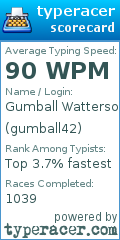 Scorecard for user gumball42