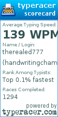 Scorecard for user handwritingchampi0n
