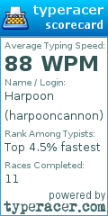 Scorecard for user harpooncannon