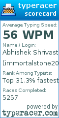 Scorecard for user immortalstone2005