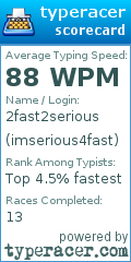 Scorecard for user imserious4fast