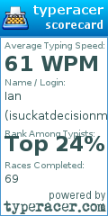 Scorecard for user isuckatdecisionmakingirl