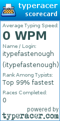 Scorecard for user itypefastenough
