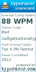 Scorecard for user iwillgetbetterattyping