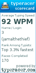 Scorecard for user jamalthethief