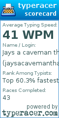 Scorecard for user jaysacavemanthatcanttype