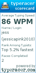 Scorecard for user jessicapink2010