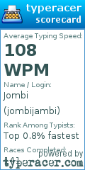 Scorecard for user jombijambi