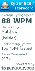 Scorecard for user kelsier