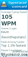Scorecard for user kevinthepotato