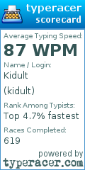 Scorecard for user kidult