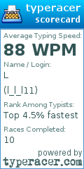 Scorecard for user l_l_l11
