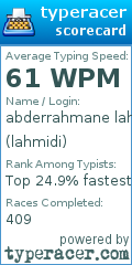 Scorecard for user lahmidi