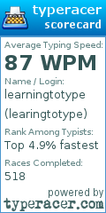 Scorecard for user learingtotype