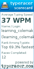 Scorecard for user learning_colemak26