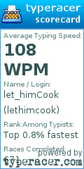 Scorecard for user lethimcook