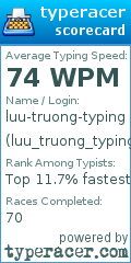 Scorecard for user luu_truong_typing
