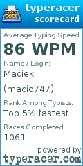 Scorecard for user macio747