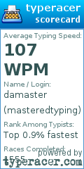 Scorecard for user masteredtyping