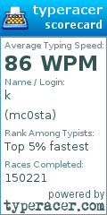 Scorecard for user mc0sta