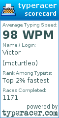 Scorecard for user mcturtleo