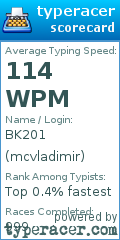 Scorecard for user mcvladimir