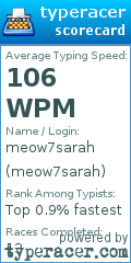 Scorecard for user meow7sarah