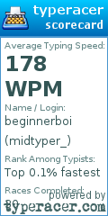 Scorecard for user midtyper_