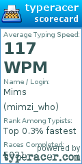 Scorecard for user mimzi_who